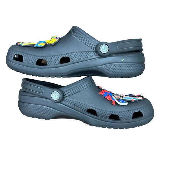 CROCS Black Clogs with Disney Pixar Marvel Batman Jibblets - Size M 6 / W 8 - Picture 8 of 12